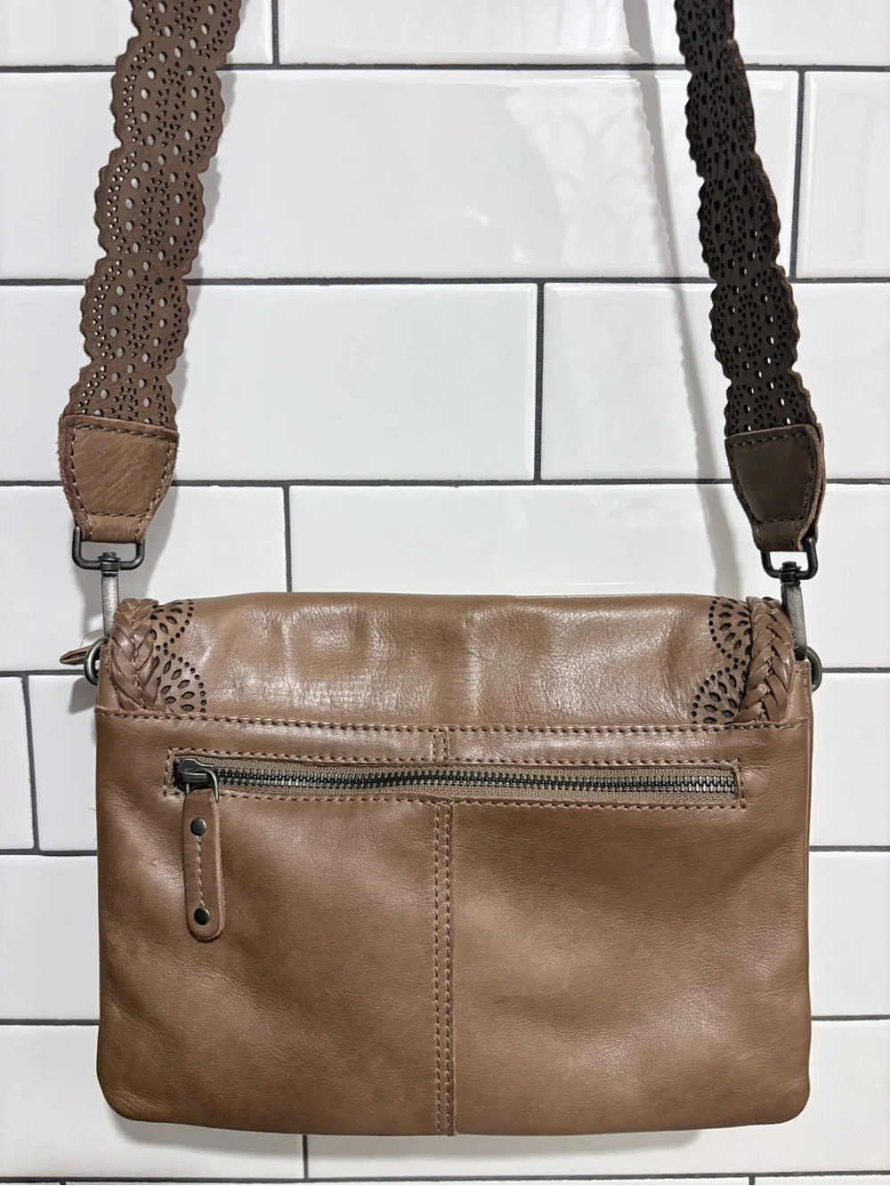 Brown Bohemian Laser-Cut Leather Crossbody Bag